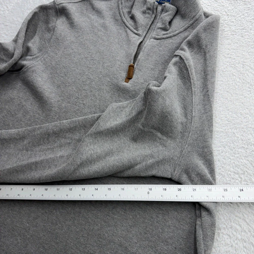 Polo Ralph Lauren Mens Large Gray Cotton Quarter Zip Pullover Sweater Mock Neck